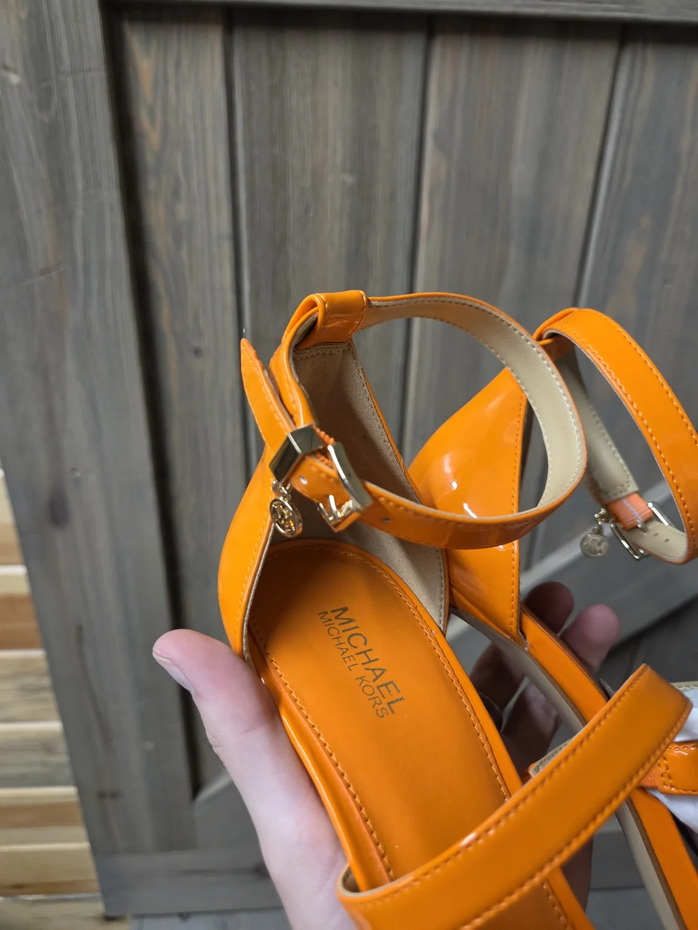 Michael Kors Vibrant Orange Patent Strappy Heel